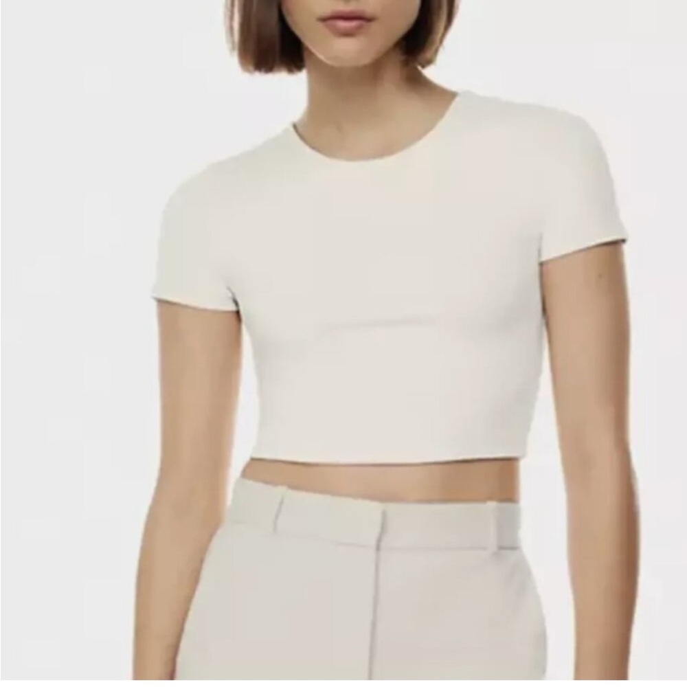 Aritzia Babaton Contour Cropped T-shirt in Matte Pearl